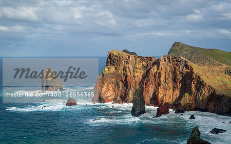 Madeira island landscape, close view to the cliffs from popular viewpoint in the east tail of the island. Madeira, Portugal.