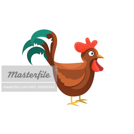 Rooster Simplified Cute Illustration In Childish Colorful Flat Vector Design Isolated On White Background