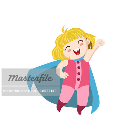 Girl Dressed As Superhero With Blue Cape Funny And Adorable Flat Isolated Vector Design Illustration On White Background