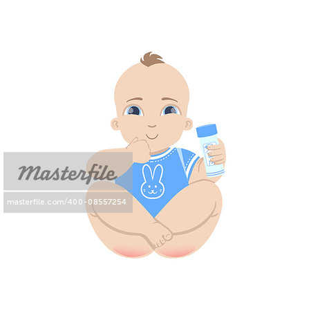 Baby In Blue Holding Baby Powder Flat Simple Cute Style Cartoon Design Vector Illustration Isolated On White Background