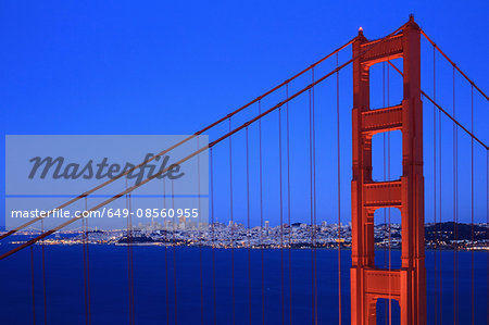 Golden Gate Bridge lit up at night