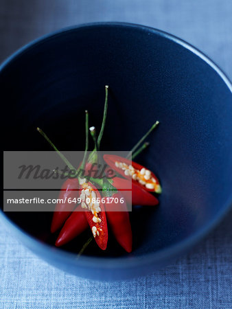 Bowl of sliced chili peppers