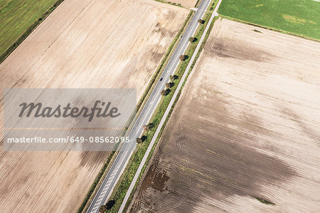 Aerial view of fields and road, Welzow, Brandenburg, Germany