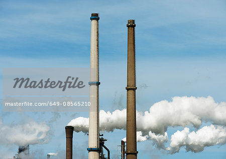 Close up of steelwork chimneys , IJmuiden, Netherlands