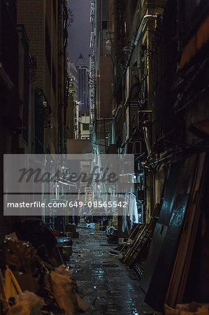 Dark alleyway at night, Hong Kong, China