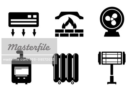 six isolated black heat icons on white background