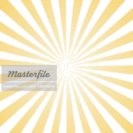 Sun Sunburst yellow pattern made of stipples. Vector illustration