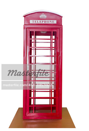 Classic British red phone booth isolated on white background