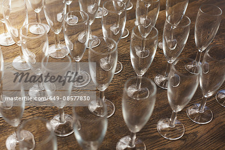 Collection of empty champagne flutes