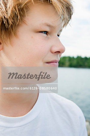 Sweden, Vastra Gotaland, Kallandso, Portrait of boy (12-13)