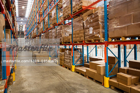 High angle view of warehouse aisle High angle view of warehouse aisle
