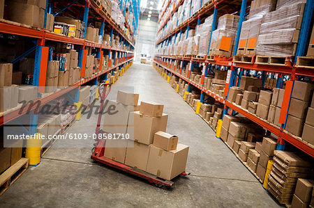 High angle view of warehouse aisle High angle view of warehouse aisle