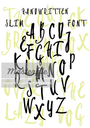 Handwritten decorative font, vector script calligraphy. Hand drawn brushed capital letters, doodle alphabet