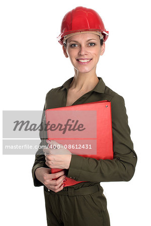 young craftswoman studio isolated portrait. White background