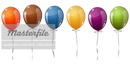 collection of six different colored flying party balloons