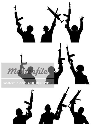 Vector illustration of a soldiers with guns silhouettes