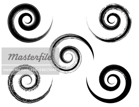 Spiral vector black brush strokes collection on white