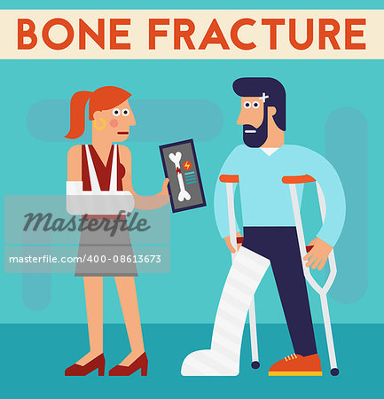 Vector concept cartoon character illustration bone fracture medical healthcare accident