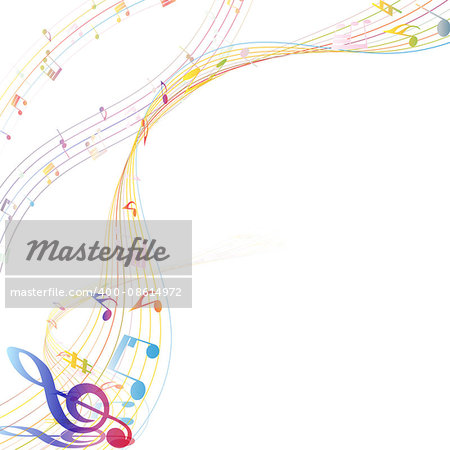 Musical Design Elements From Music Staff With Treble Clef And Notes in gradient transparent  Colors. Elegant Creative Design With Shadows and Isolated on White. Vector Illustration.