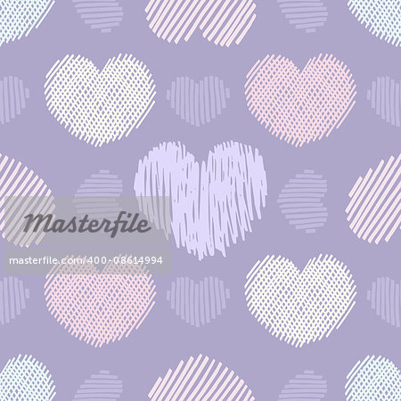 Doodle hearts. Seamless vector pattern with various violett doodle hearts.