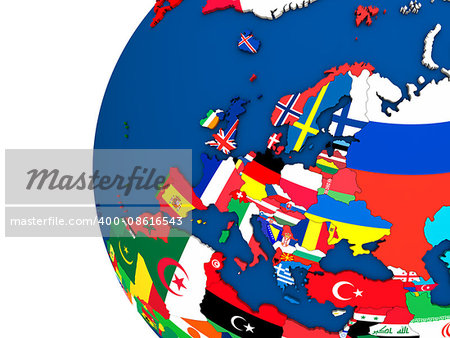 Political map of Europe with each country represented by its national flag. 3D Illustration. Political map of Europe with each country represented by its national flag. 3D Illustration.
