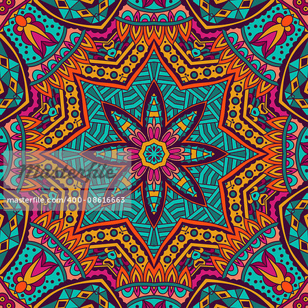 Abstract Tribal vintage ethnic seamless pattern ornamental. Colorful festive frame vibrant