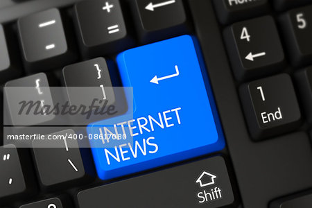 Modern Keyboard with the words Internet News on Blue Key. Modernized Keyboard Keypad Labeled Internet News. Internet News Button on PC Keyboard. 3D Illustration.
