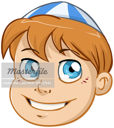 Vector illustration of a Jewish boy's head with kippah.