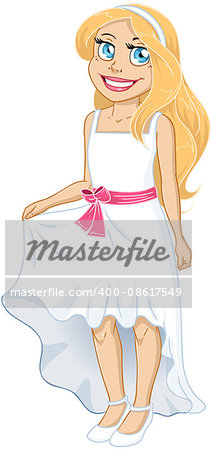 Vector illustration of a pretty girl in white dress.