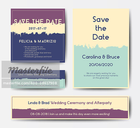 Modern grunge brush design templates, wedding invitation, banner, art vector cards design in soft colors