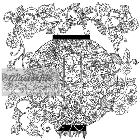 Oriental lantern decorated by floral patterns for adult  coloring book.  Black and white. Uncolored Vector illustration. The best for your design, textiles, posters, adult coloring book