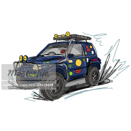 Tuned jeep, sketch for your design. Vector illustration