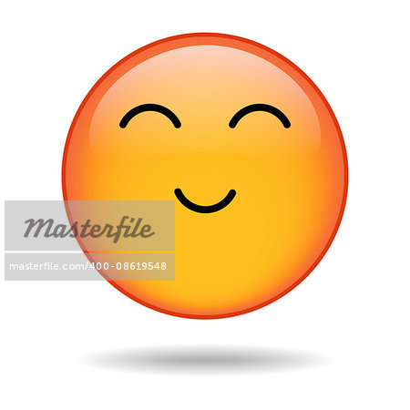 Happy yellow round emoticon isolated on white background. Vector illustration