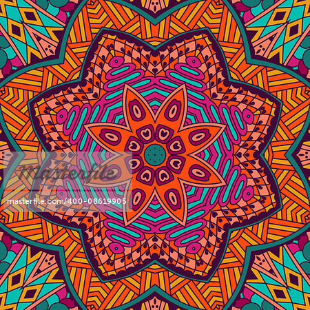 Abstract Tribal vintage ethnic seamless pattern ornamental. Festive colorful background design