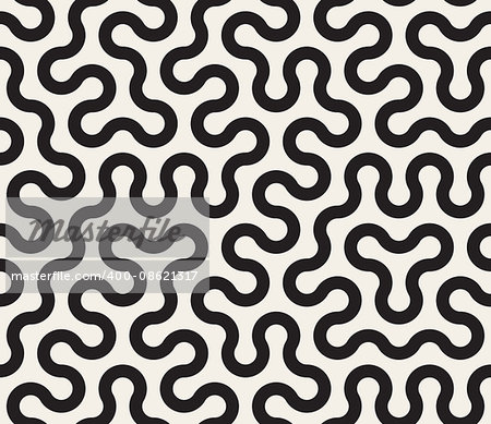 Vector Seamless Black and White Tangled Round Stripes Geometric Pattern Abstract Background