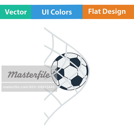 Flat design icon of football ball in gate net in ui colors. Vector illustration.