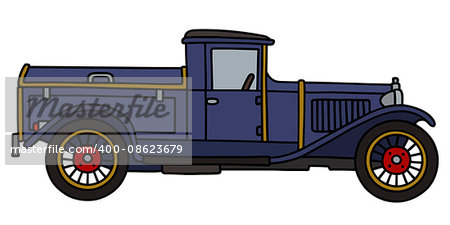 Hand drawing of a vintage dark blue dustcart - not a real model