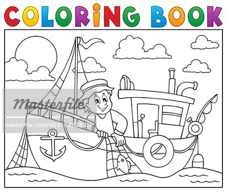 Coloring book with fishing boat theme 1 - eps10 vector illustration.