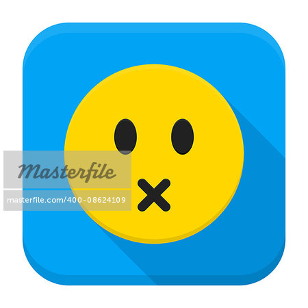 Silent Yellow Smiley App Icon. Vector Illustration of Flat Style Icon Squre Shaped with Long Shadow.