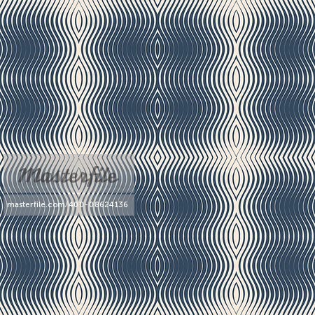 Black and white seamless background with wavy lines.  Vector illustration