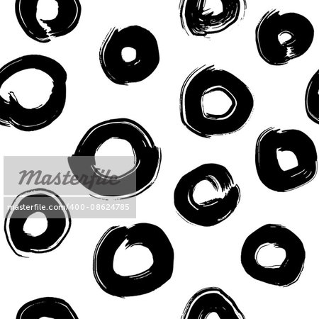 Modern grunge pattern, vector seamless thick brushstrokes pattern in black and white, hipster background, grunge circles