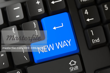 New Way Close Up of Modern Keyboard on a Modern Laptop. Modern Laptop Keyboard Key Labeled New Way. Blue New Way Button on Keyboard. Modernized Keyboard with Hot Keypad for New Way. 3D Illustration.