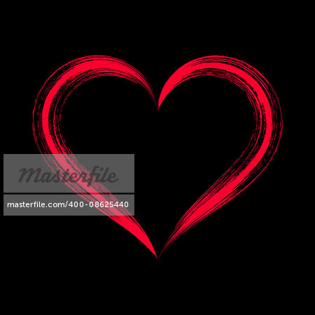 Red vector stylized brush strokes heart on black