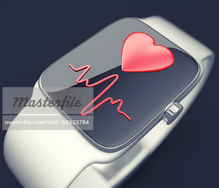 3d illustration of digital smart watch with heart-rate