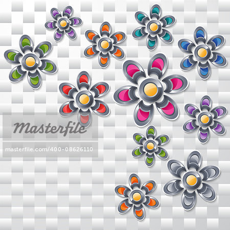 Collection of the colorful flowers on abstract background. Vector illustration.