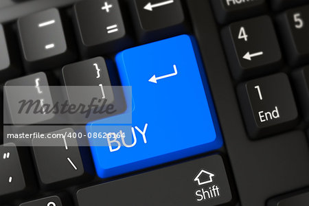 PC Keyboard with Hot Button for Buy. Concepts of Buy, with a Buy on Blue Enter Button on Computer Keyboard. Buy Key on Computer Keyboard. Buy on Modern Laptop Keyboard Background. Buy Button. 3D.