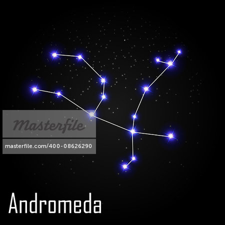 Andromeda Constellation with Beautiful Bright Stars on the Background of Cosmic Sky Vector Illustration EPS10