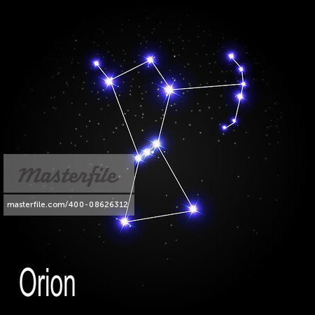 Orion Constellation with Beautiful Bright Stars on the Background of Cosmic Sky Vector Illustration EPS10