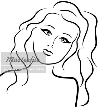 Abstract attractive young woman portrait, sketching vector outline illustration