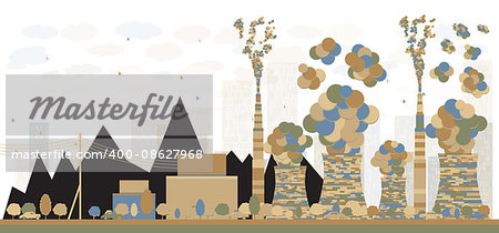 Abstract Coal power plant or factory pipes with smoke. Vector Illustration